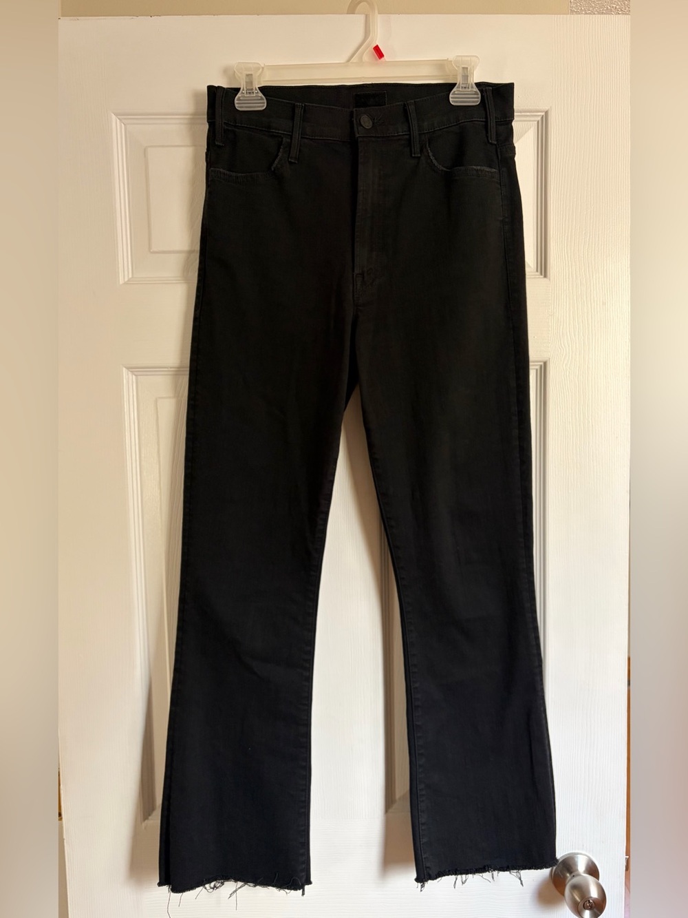 MOTHER The Hustler Ankle Fray Jeans Not Guilty Black High Rise Flare Size 28